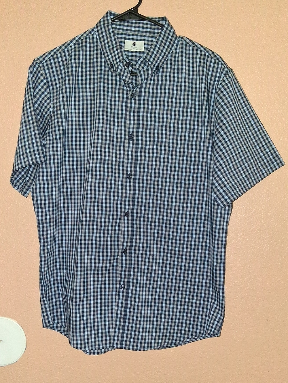 Short-Sleeve Blue Check Button-Up Shirt